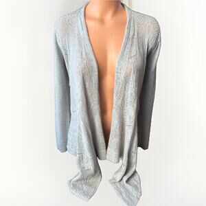Eileen Fisher Gray Open Knit Cardigan Size PS Petite S Merino Wool Sweater